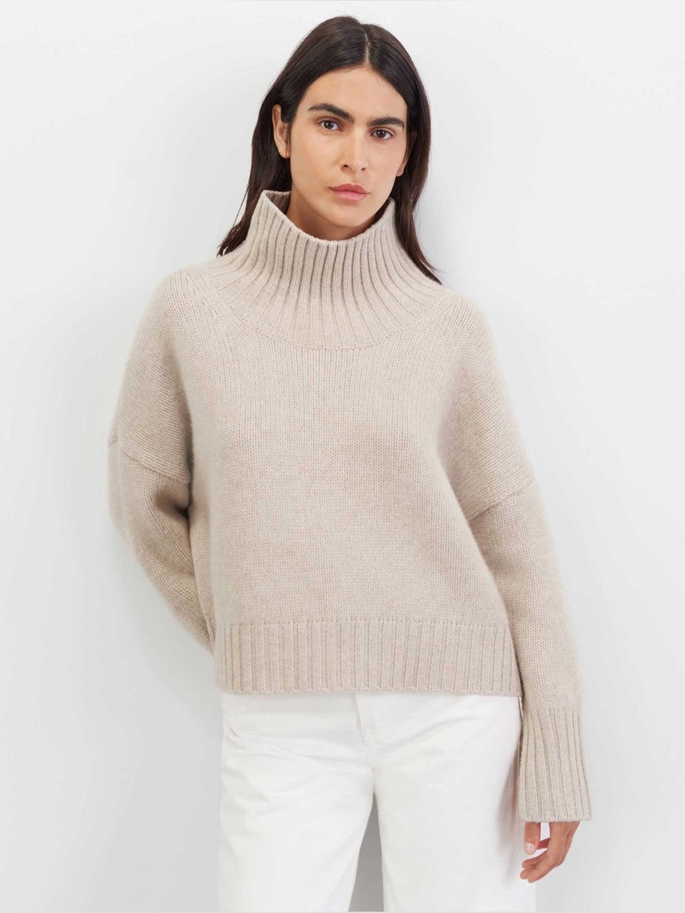 Soft goat girlfriend turtleneck cashmere jumper in beige